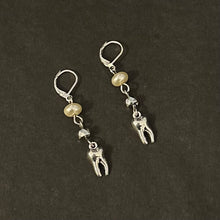 Load image into Gallery viewer, Handmade Faux Pearl Silver Tone Tooth Earrings - Pearlies
