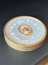Load image into Gallery viewer, Vintage Midcentury Floral Painted Courting Couple Vanity Box Mirror Lid ONLY 4.5”
