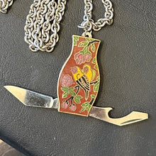 Load image into Gallery viewer, ‘LOVE BIRDS’ Cloisonné Enamel Pocket Knife Pendant Necklace
