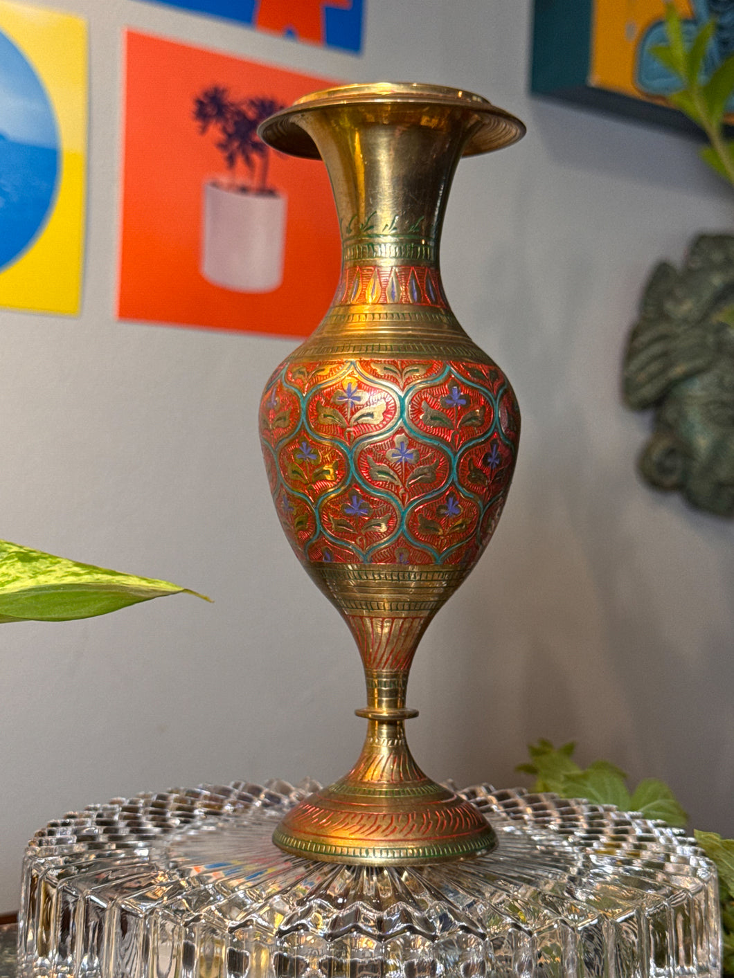 Brass Enameled Flower Vase