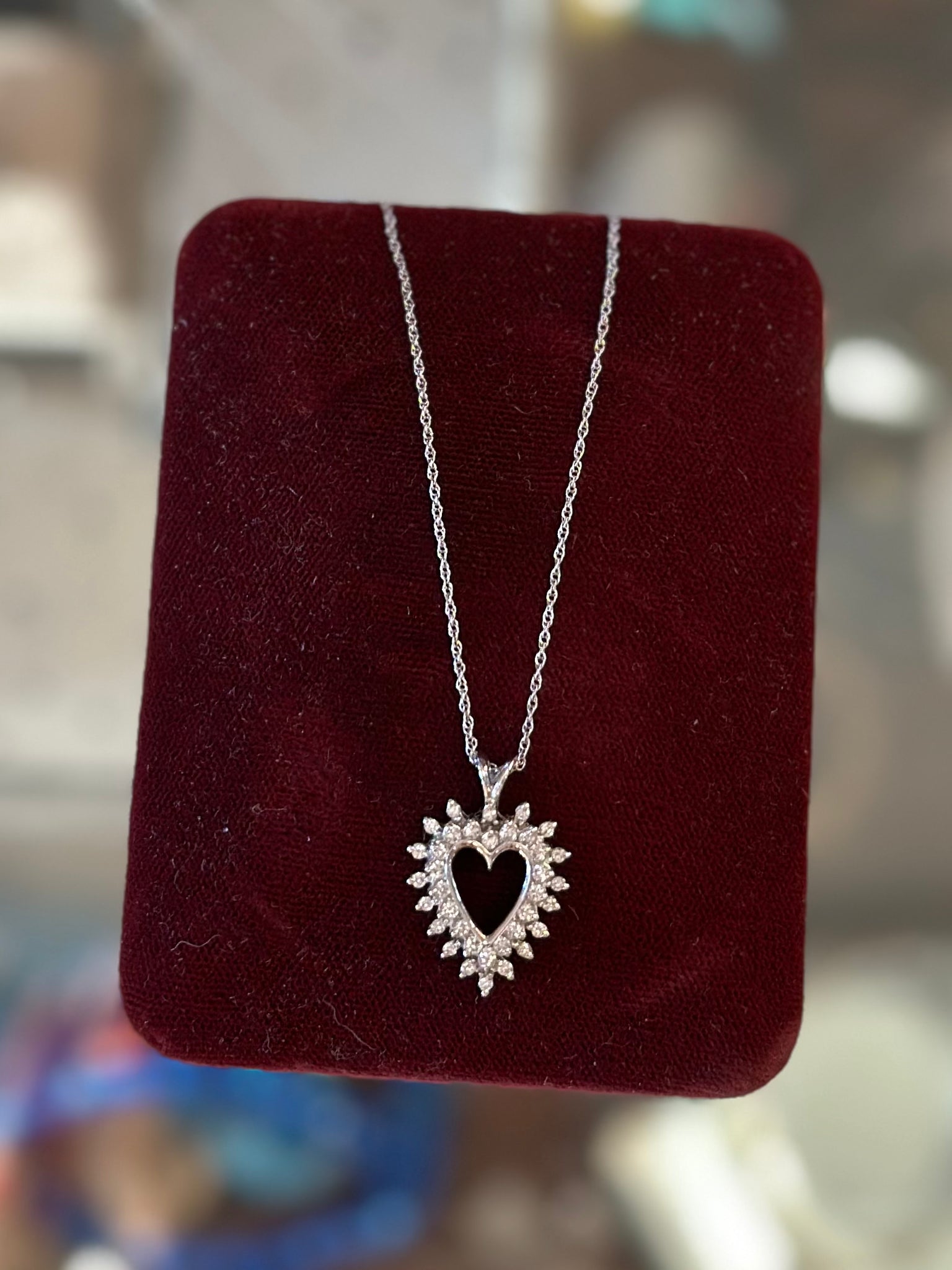 White Gold Finish Heart Sapphire & Created Diamond Pendant Necklace - 16 Inch