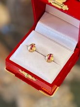 Load image into Gallery viewer, Vintage 1980s 14k Yellow Gold &amp; Genuine Ruby Modernist Stud Earrings Pierced

