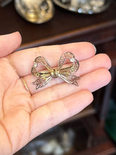 Load image into Gallery viewer, Vintage 800 Silver Intricate Filigree Gold Vermeil Bow Brooch Pin
