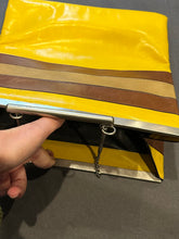 Load image into Gallery viewer, Vintage 1990s Granello Italy Yellow &amp; Brown Striped Modernist Purse Silver Tone Bar Chain Handle
