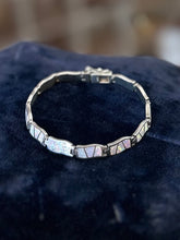 Load image into Gallery viewer, Vintage Sterling Silver White Fire Opal Inlay Link Bracelet 7.5”
