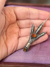 Load image into Gallery viewer, Vintage R118 Silver Tone Scottish Mizpah Grouse Claw Stickpin Brooch with Faceted Orange and Yellow Glass Stones
