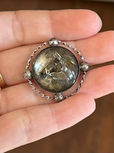 Load image into Gallery viewer, Vintage Circa 1940s Sterling Silver Reverse Painted Intalgio Horse Brooch Pin Equestrian Midcentury
