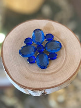 Load image into Gallery viewer, Antique Art Deco Faceted Czech Glass Vibrant Blue Rhinestone &amp; Brass Brooch C-Clasp
