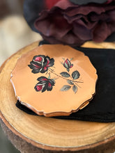 Load image into Gallery viewer, Vintage 1960s Stratton England Black &amp; Red Roses Copper Powder Compact | Unused NOS
