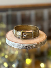 Load image into Gallery viewer, Antique Victorian Signed Brass &amp; Black Enamel Floral Scroll Engraved Belt Buckle Bangle Bracelet 19th Century
