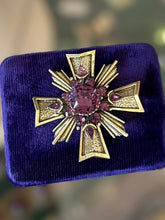 Load image into Gallery viewer, Vintage Signed ZENTALL Gold Tone &amp; Faceted Purple Rhinestone Maltese Cross Brooch

