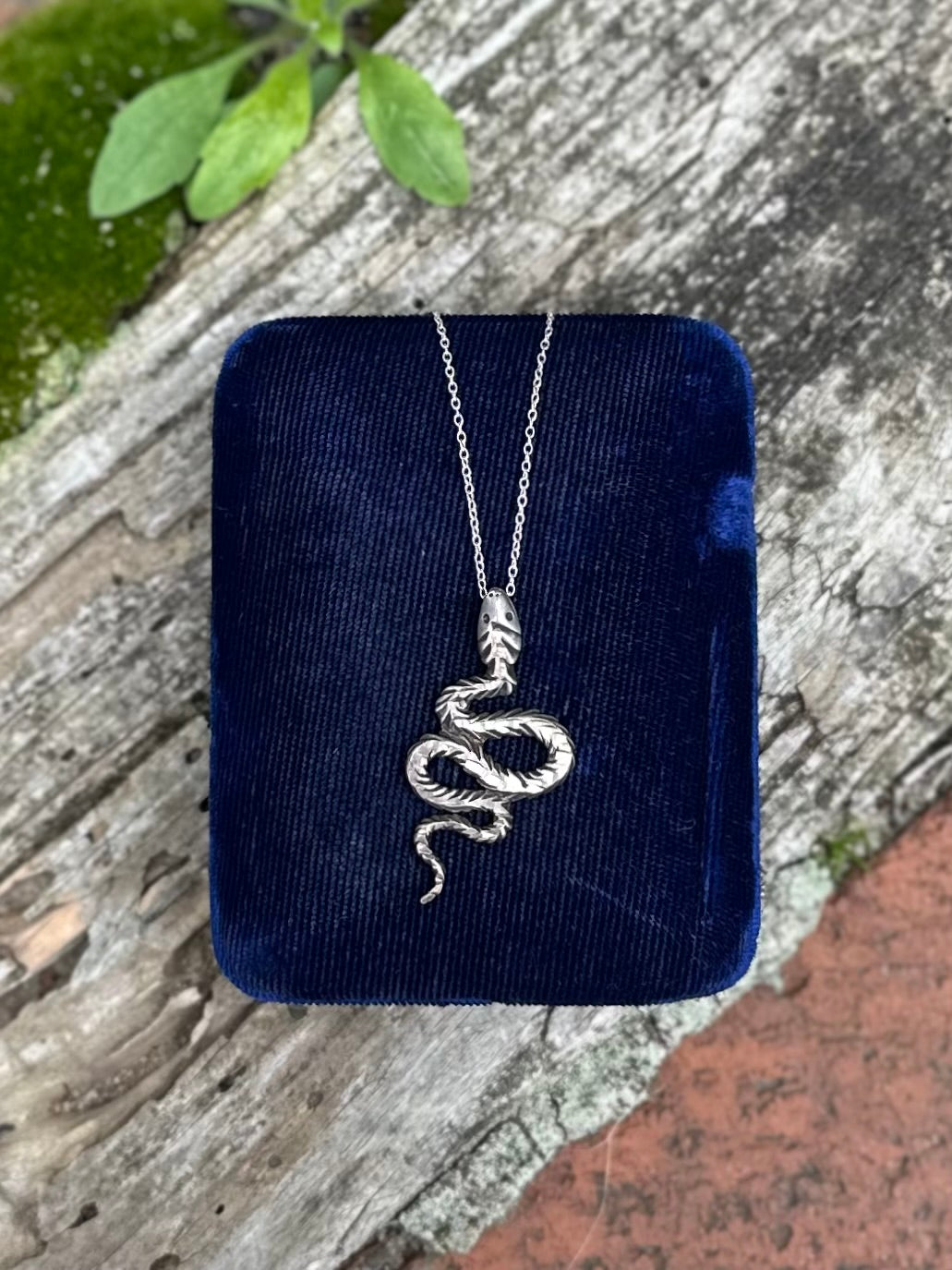 Vintage Sterling Silver Hand Cut Coiled Snake Serpent Pendant Necklace 18.25”