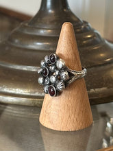Load image into Gallery viewer, Vintage Israel Sterling Silver &amp; Genuine Garnet Cabochon Brutalist Bubble Cluster Statement Ring US 7 3/4
