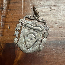 Load image into Gallery viewer, Antique Sterling Silver Fob Engraved Shield Medal Tag Pendant Crest Vintage B&amp;W
