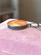 Load image into Gallery viewer, Vintage Sterling Silver &amp; Peachy Pink Botanical Lucite Oval Pendant Necklace 18.5”
