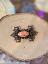 Load image into Gallery viewer, Vintage Art Nouveau Revival Ornamental Copper Faux Art Glass Pink Resin Sash Buckle Brooch Pin
