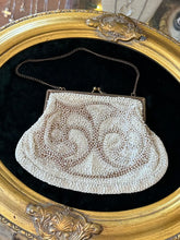 Load image into Gallery viewer, Vintage Circa 1930s 1940s French White Beige &amp; Off White Seed Beaded Purse Evening Bag Made in France
