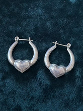 Load image into Gallery viewer, Vintage Sterling Silver 925 Heart Hoop Earrings Silver Hoops
