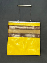 Load image into Gallery viewer, Vintage 1990s Granello Italy Yellow &amp; Brown Striped Modernist Purse Silver Tone Bar Chain Handle
