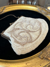 Load image into Gallery viewer, Vintage Circa 1930s 1940s French White Beige &amp; Off White Seed Beaded Purse Evening Bag Made in France
