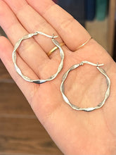 Load image into Gallery viewer, Vintage Sterling Silver 925 Flat Twist Hoop Earrings Thin Silver Hoops
