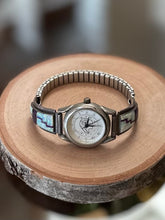 Load image into Gallery viewer, Vintage Zuni Native American Sterling Silver &amp; Stainless Steel Opal and Purple Inlay Bear Face Women’s Wrist Watch

