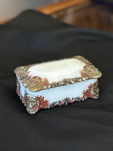 Load image into Gallery viewer, Antique Victorian Era Milk Glass with Ornate Lion Head Embellishment Jewelry Casket Lidded Dish
