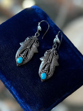 Load image into Gallery viewer, Vintage Sterling Silver &amp; Genuine Turquoise Art Nouveau Southwestern Style Dangle Earrings
