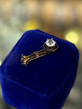 Load image into Gallery viewer, Vintage 1930s 1940s Art Deco Gold Filled &amp; Faceted Glass Rhinestone Halley’s Coment Brooch Pin
