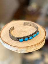 Load image into Gallery viewer, Vintage Traditional Navajo Native American Sterling Silver 5-Stone Sleeping Beauty Turquoise Cuff Bracelet
