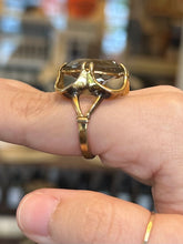 Load image into Gallery viewer, Vintage Midcentury Signed VARGAS 18K HGE Electroplate Gold Tone Large Faceted Smokey Grey Glass Cocktail Ring High Setting US 7 1/2
