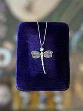 Load image into Gallery viewer, Vintage Sterling Silver Dragonfly Pendant Necklace Box Chain 20.25”
