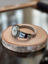 Load image into Gallery viewer, Vintage Zuni Native American Sterling Silver &amp; Stainless Steel Opal and Purple Inlay Bear Face Women’s Wrist Watch

