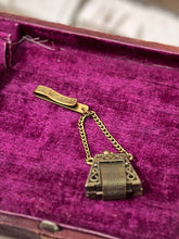 Load image into Gallery viewer, Vintage 1950s Chatelaine Brass Chain Kiss Lock Opening Purse Charm for Belt Victorian Revival
