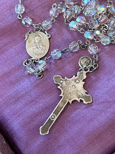 Load image into Gallery viewer, Vintage Circa 1940s Signed WI Sterling Silver Clear Aurora Borealis Crystal St. Anthony Medal Crucifix Rosary 19.45"
