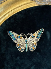 Load image into Gallery viewer, Vintage 1960s Midcentury Unsigned ALICE CAVINESS Sterling Silver Germany Gold Vermeil &amp; Enamel Butterfly Brooch
