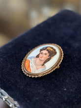 Load image into Gallery viewer, Vintage Signed LIMOGES FRANCE Painted Porcelain Portrait of a Lady Oval Gold Tone Brooch
