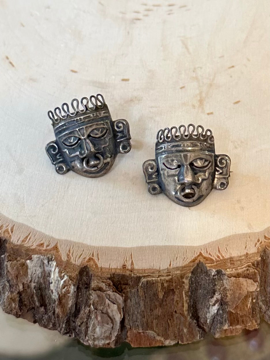 Pair of Vintage 1960s Midcentury Pre Columbian Mexican Sterling