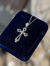 Load image into Gallery viewer, Vintage Sterling Silver &amp; Marcasite Cross Pendant Necklace 18”
