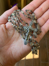 Load image into Gallery viewer, Vintage 1940s Clear Hand Cut Crystal Sterling Silver Crucifix Rosary 20.75&quot;
