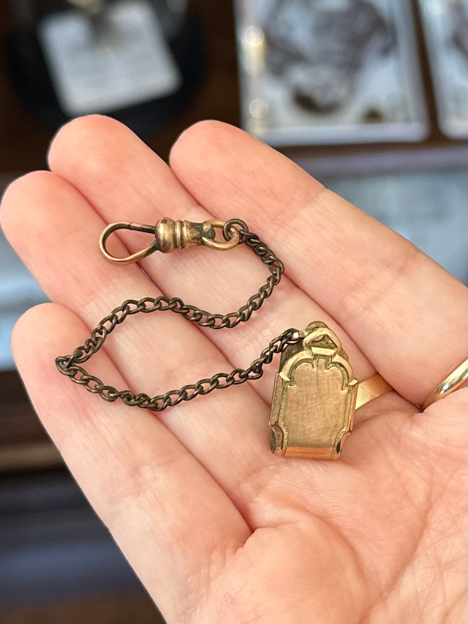 Antique Edwardian Pocket Watch Chain Vest Clip, Dog Clasp Gold