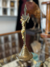 Load image into Gallery viewer, Vintage Brass Tabletop Standing Crucifix Budded Cross Jesus Christ 9.25” Religious Decor
