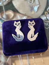 Load image into Gallery viewer, Vintage Signed JVA Mexico 925 Sterling Silver Cat Pierced Post Drop Earrings
