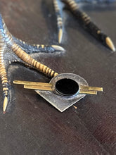 Load image into Gallery viewer, Vintage Signed AJV Sterling Silver &amp; Black Onyx Two Tone Modernist Geometric Brooch Pin
