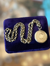 Load image into Gallery viewer, Vintage Midcentury Brass Rolo Chain Circle Locket Pendant Necklace 14.75”
