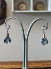 Load image into Gallery viewer, Vintage Sterling Silver Two Tone Dangle Drop Earrings Cushion Cut Faceted Blue Crystal
