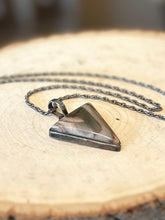 Load image into Gallery viewer, Vintage 1980s Signed SJ925 Selina Jake Navajo Artist Sterling Silver &amp; Agate Triangle Pendant Necklace 17.9”
