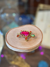 Load image into Gallery viewer, Vintage MCM Gold Tone Pink and Green AB Rhinestone Turtle Brooch
