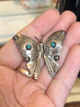 Load image into Gallery viewer, Vintage Signed FM Sterling Silver Mexico Genuine Turquoise Butterfly Brooch Pin
