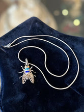 Load image into Gallery viewer, Vintage Italian 900 Silver &amp; Enamel Fly Insect Pendant on Sterling Silver 925 Snake Chain 18.75”
